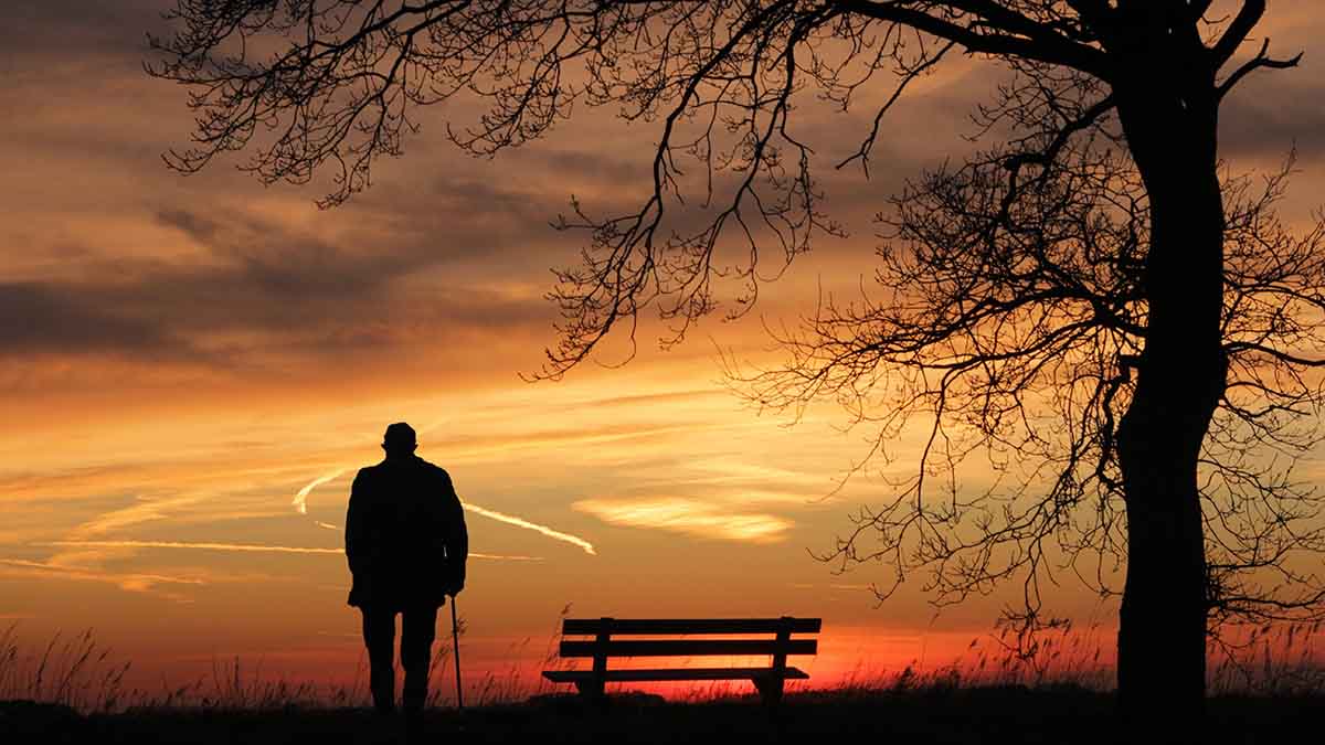 Farmer looking at sunset.